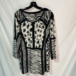 Ava & Grace 3x black white animal print multi print top euc leopard cheetah mix